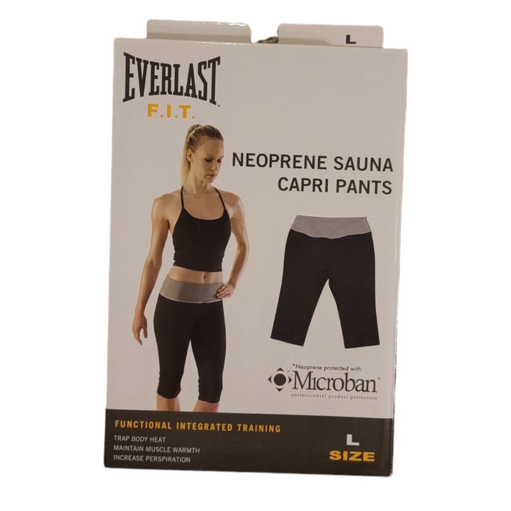 NEW Everlast F.I.T.Women's Size Large Neoprene Sauna Capri Pants Black/Gray